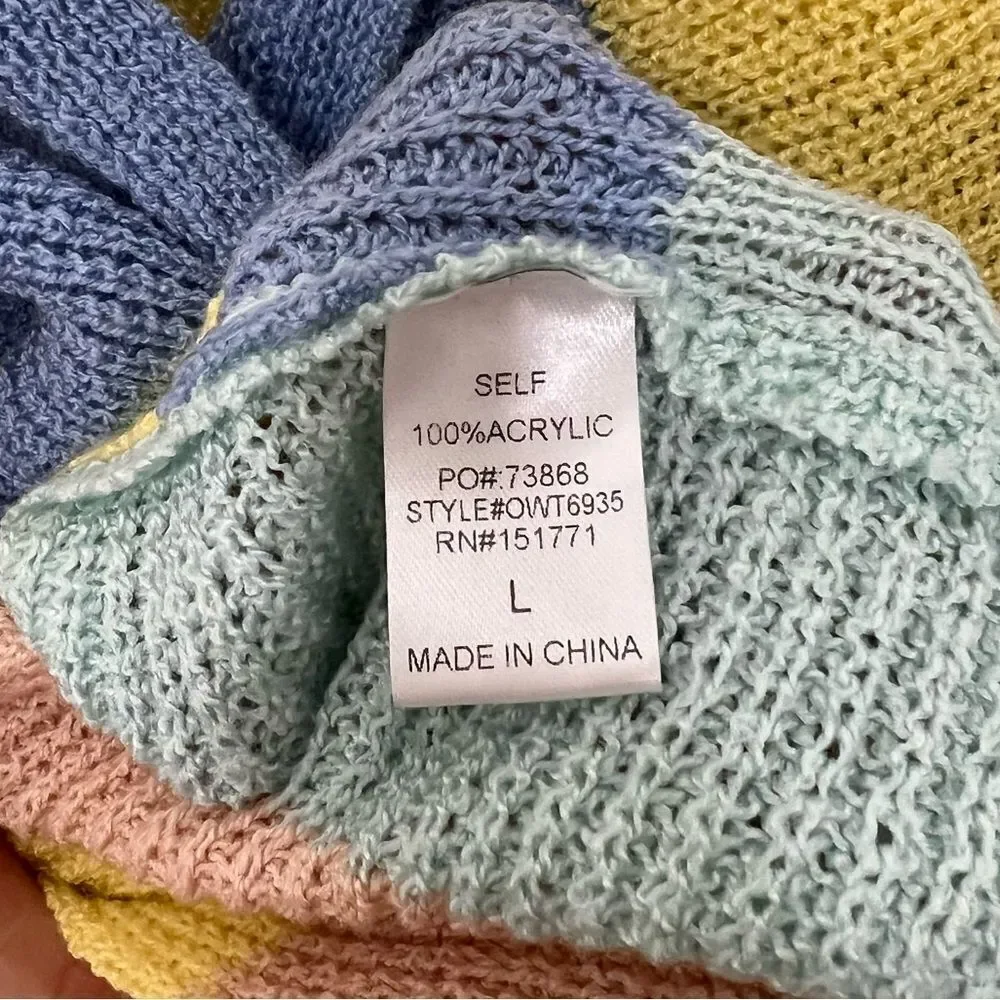 Gilli Sweater Pastel Rainbow Striped Twist Front Drop Shoulder Acrylic Size L